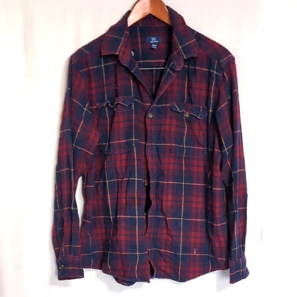George Red Navy Plaid Flannel Long Sleeve Button up Size large - Picture 1 of 4